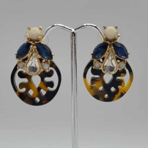 Unmarked (J Crew) Tortoise Blue  Clear Crystal  Bug (Ladybug) Earrings - Picture 1 of 6